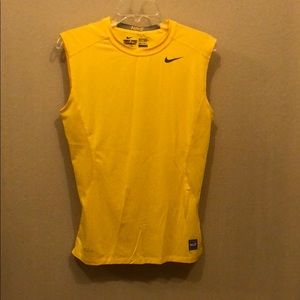 nike pro combat dri fit yellow fitted tank top